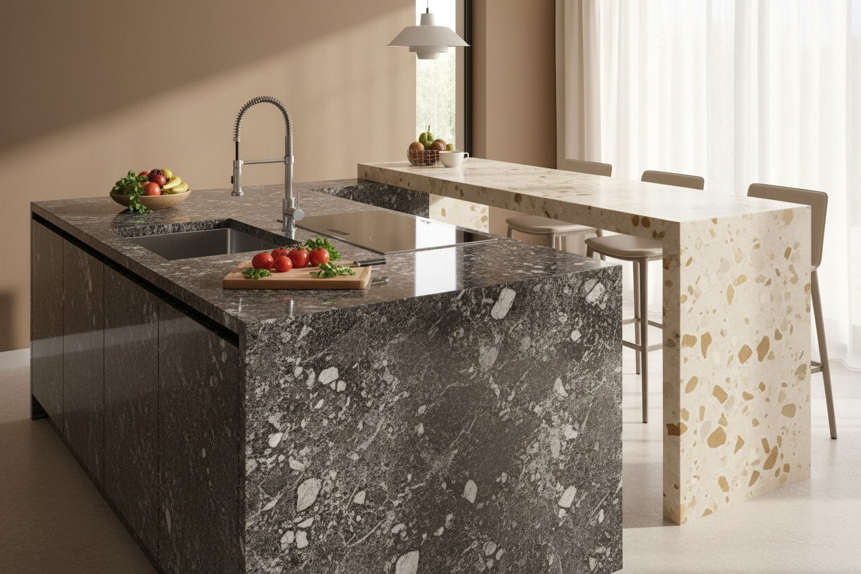 Konglomerat i granit — naturalne kamienie w kuchni