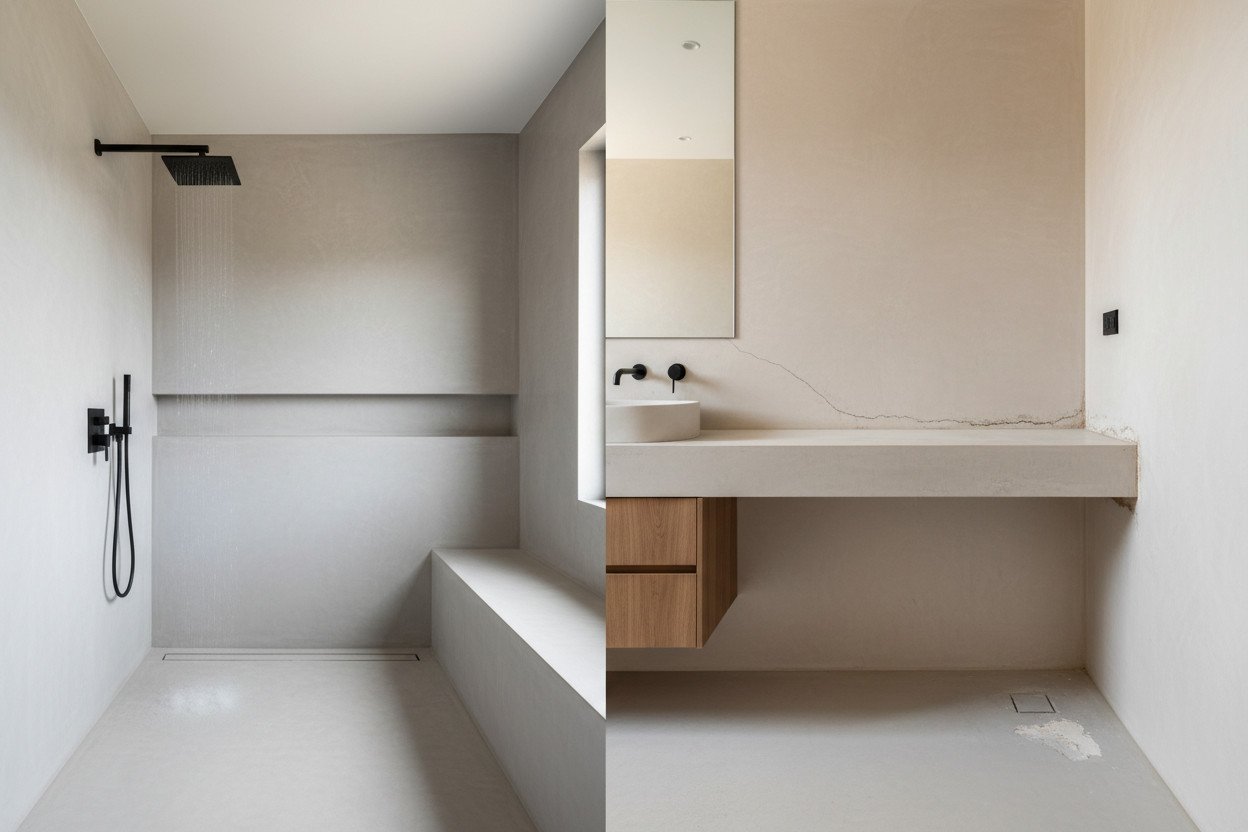 Mikrocement w łazience — co naprawdę działa, a co wymaga ostrożności