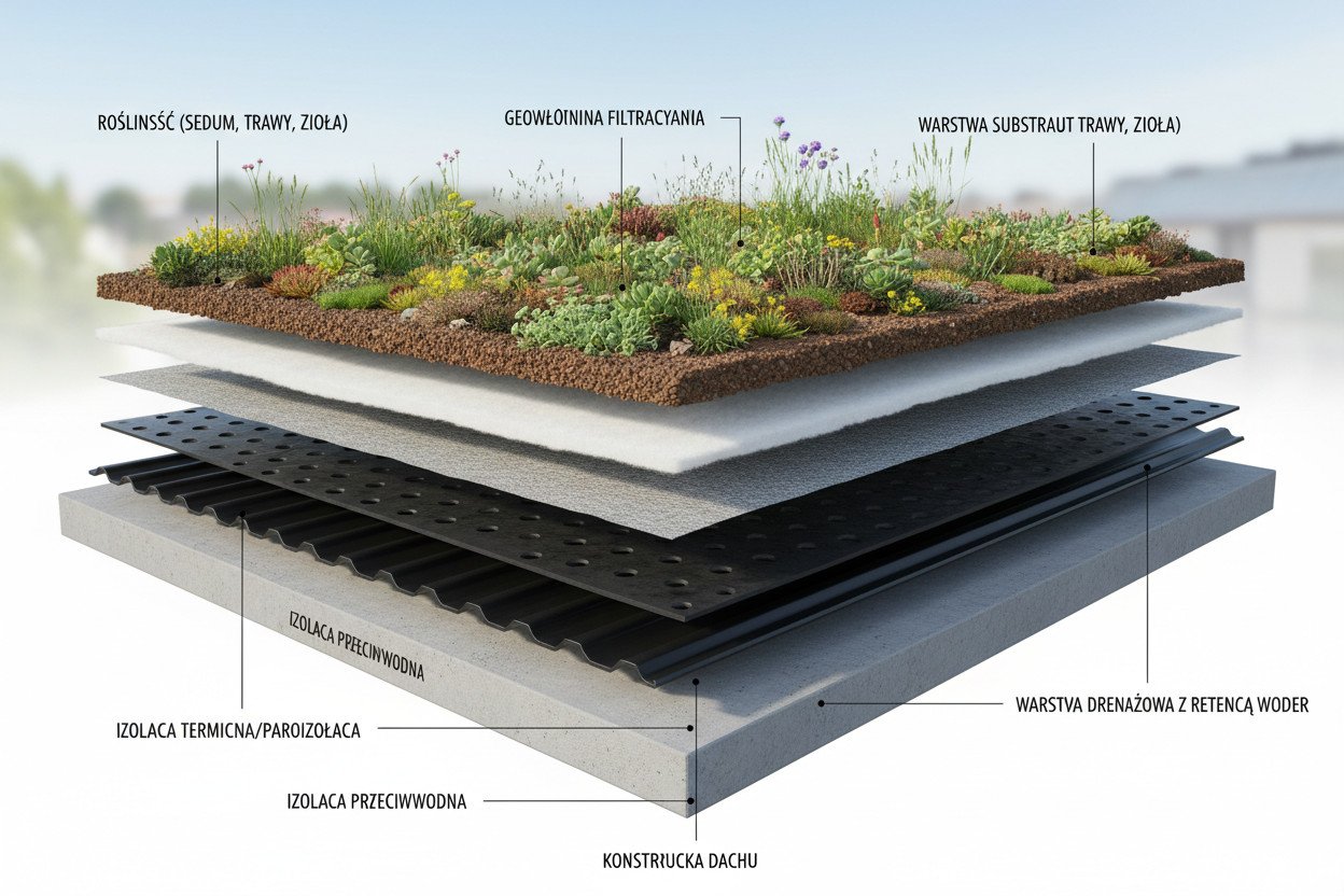 Warstwy dachu zielonego — co musi się znaleźć w składance